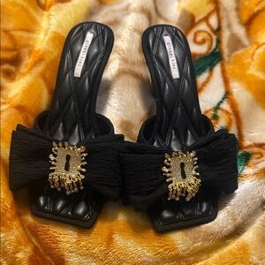 Black Mules with Gold Accent and pearl and rhinestones